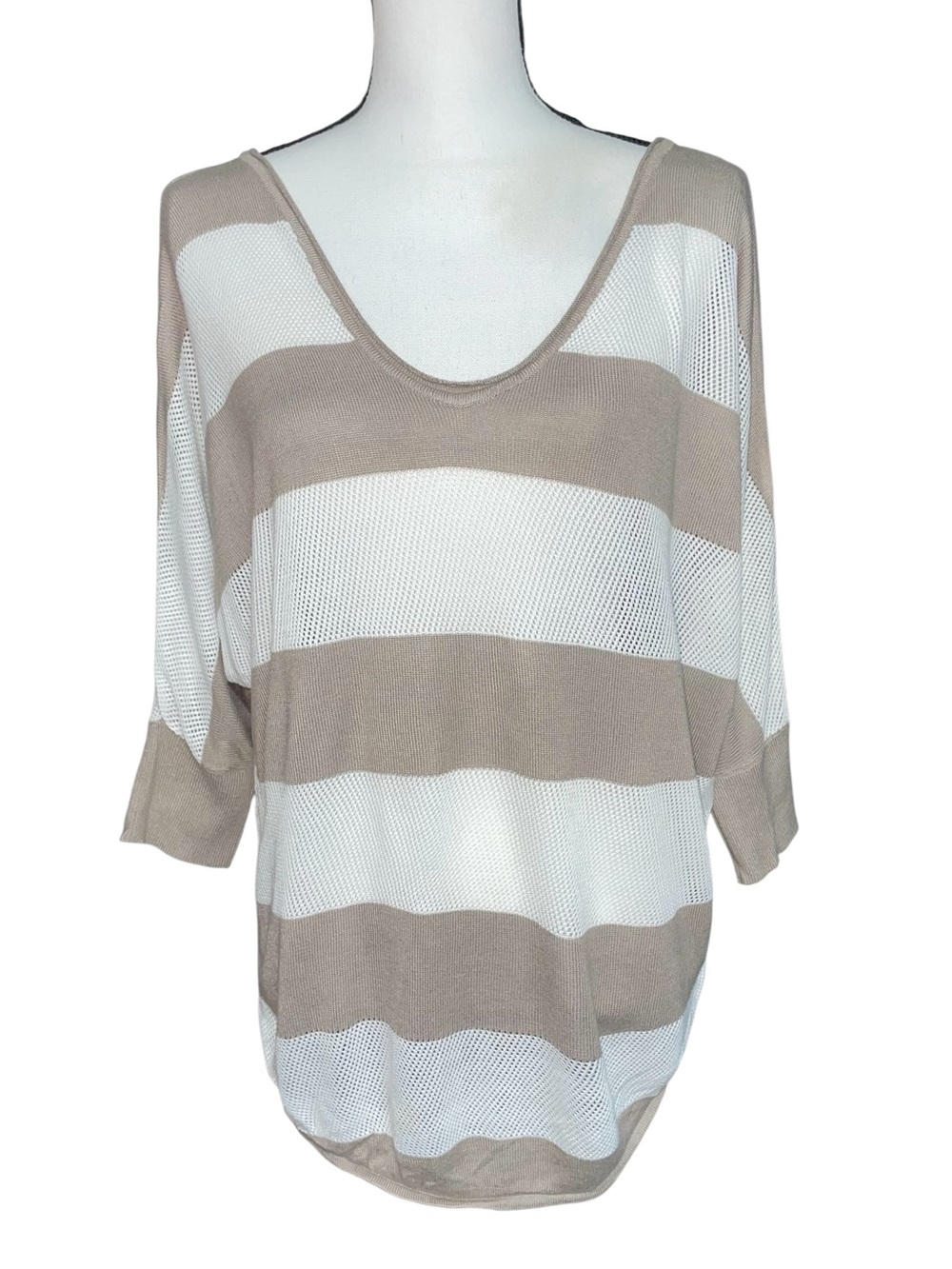 Express Striped Open-Knit Dolman Sleeve Sweater